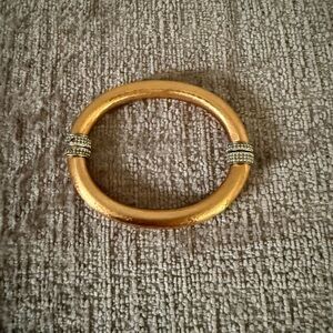 Gold Bangle Bracelet with Silver Accents